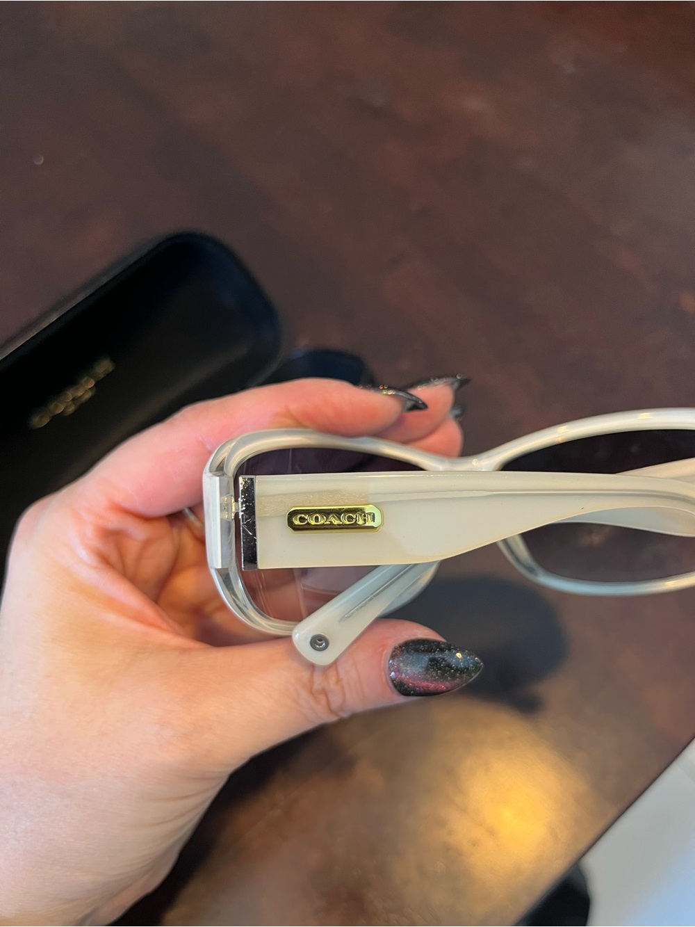Coach Cream Cat-Eye Sunglasses with Dark Lenses - Picture 5 of 8